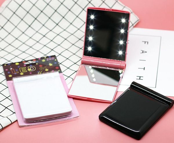 

lady makeup cosmetic 8 led mirror folding portable compact pocket led mirror lights lamps color randomly dhl free