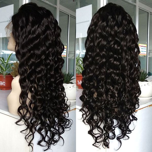 

wholesale 100% human hair natural color full lace front wig loose wave 150% density in stock, Black;brown
