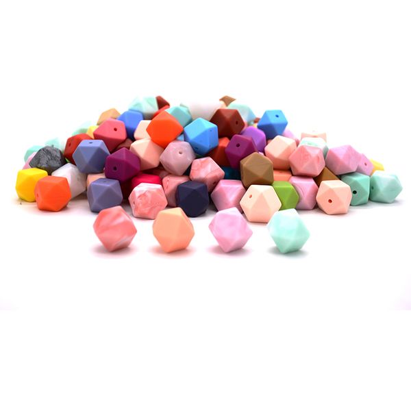 

14mm 17mm silicone hexagon loose beads for baby pacifier chain teether diy teething necklace jewelry infant chewable beads mix color