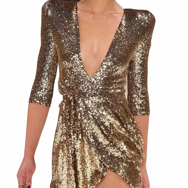 

loneyshow women v neck half sleeve dress 2018 new deep slim party club bodycon mini sequined dresses for women, White;black