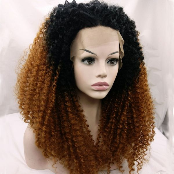 Ombre Black To Brown Color Japanese Synthetic Fiber Kinky Curly