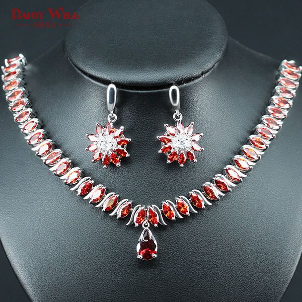 

dandy will dubai silver color jewellery luxury cubic zirconia necklace earrings wedding party jewelry set for women