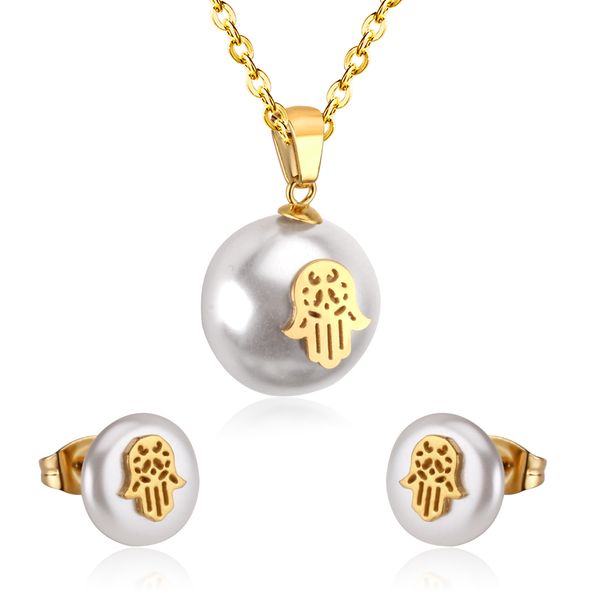 

brand new totem hand shape stainless steel set women pearl jewelry, Silver