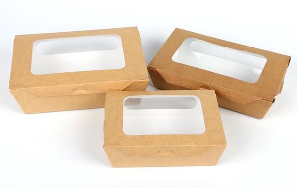 

3 ize kraft paper alad box di po able water proof takeaway lunch fruit box camping upplie dinnerware 400pc lot