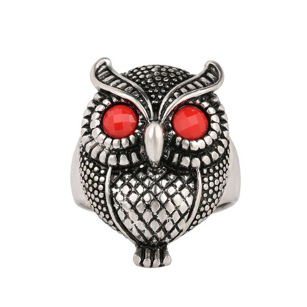 

2017 fashion personality sier plated big black/red owl ring vintage punk rings for women jewelry, Golden;silver