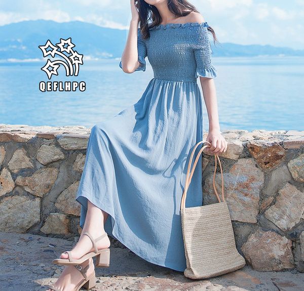

women's clothes dress summer beach chiffon dress thin polyester material casual dresses chambray longuette slash neck a21743, Black;gray