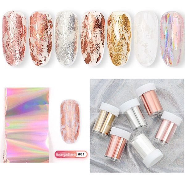 

rose gold holographic nail foils starry sky glitter nail stickers decals art transfer stickers gold laser paper art tips, Black
