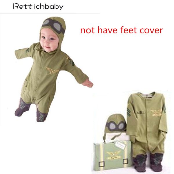 

baby boys pilot costume captain army green long sleeve romper with hat infant toddler clothing roupas infantil, Blue