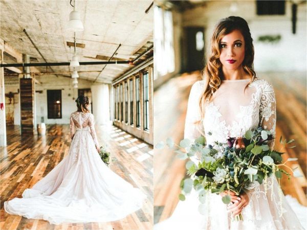 Discount Romantic Country Western Wedding Dresses 2019 Sheer Long