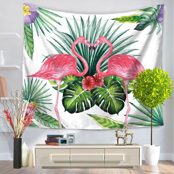 Flamingo Green Leaf Tapestry Digital Printing Wall Hanging
