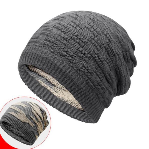 

men's knitted cap dual-purpose empty collar winter warm stretchy slouchy beanie skully caps 5 colors, Blue;gray