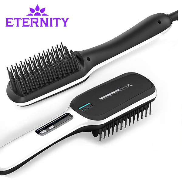 

hair straightener hair iron professional fast universal voltage ceramic electric straightening brush styling tool et-16, Black