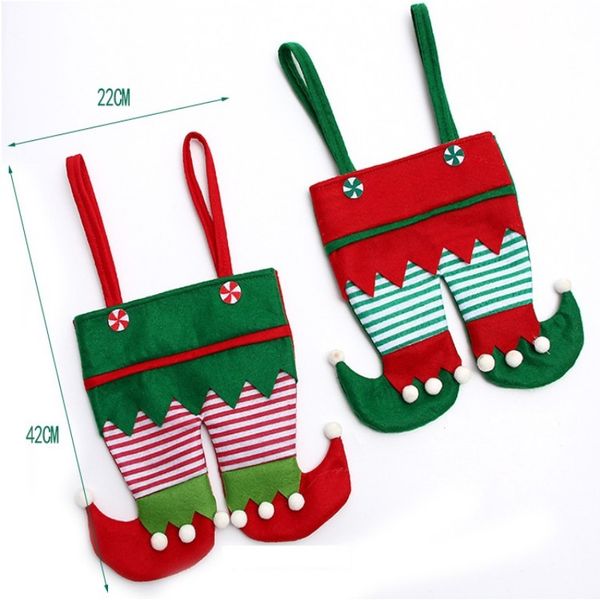 Vliesstoff Christmas Elf Pants Stocking Candy Bag Kinder Weihnachten Party Dekoration Ornament Geschenk freies Verschiffen