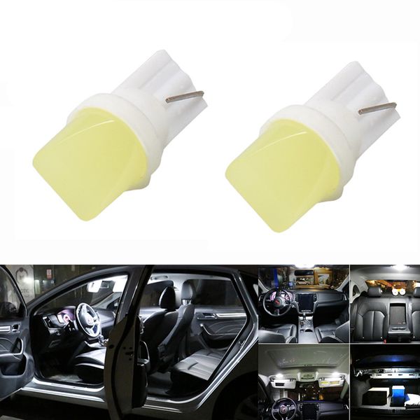 

100pc car led t10 cob 194 168 w5w 1.5w ceramic shell super bright white car auto wedge side license plate lights lamp bulb