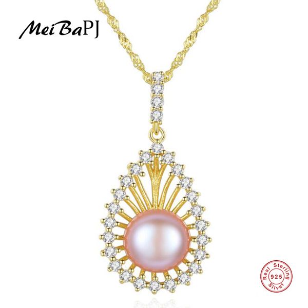 

meibapj]real freshwater pearl luxurious water drop pendant necklace 925 solid silver gold plated fine jewelry for women