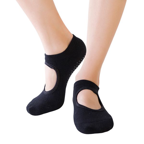 

yoga socks women anti slip ballet dancing socks floor home sox knitted cotton backless yoga sock sports female ss025, Black