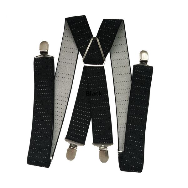 

bd059-black navy dot suspenders 3.5 width 4 clips suspender adjustable elastic x back braces for men women pants, Black;white