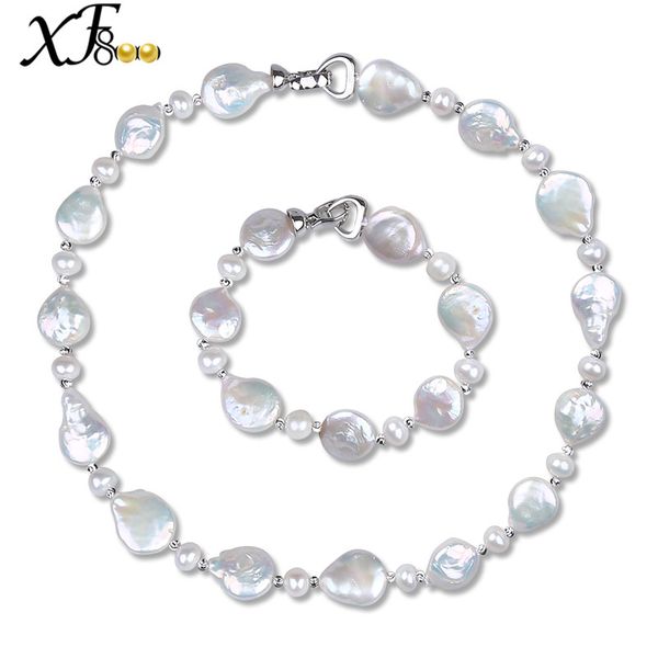 

xf800]pearl jewelry set natural fresh water maxi baroque pearl choker necklace bracelet unique party gift[t210, Black