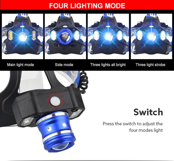 

new 15000lm 1x xml t6 led 2xcob rechargeable 18650 headlamp head light torch drop shipping