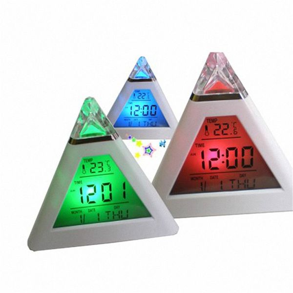 

11.11 2016 new fashion pyramid temperature 7 colors led change backlight led alarm clock