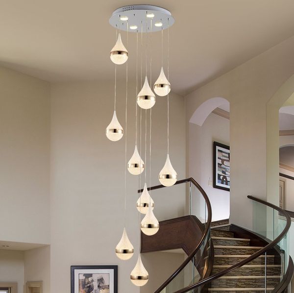 

modern creative living room stairs long chandeliers water drops crystal sand villa complex rotating stairs chandeliers llfa