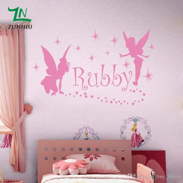 Fairies Gngel Dress Stars Custom Name Wall Stickers For Girls Kids