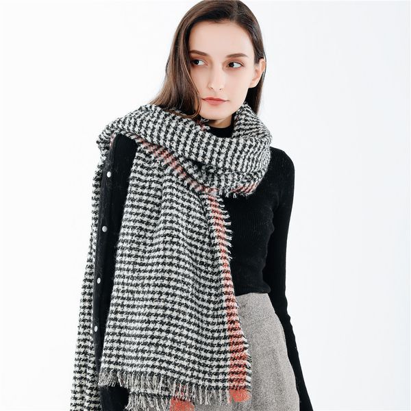 

2018 new european fashion birds autumn winter student warm imitation cashmere plaid scarves women tassel long scarf shawl