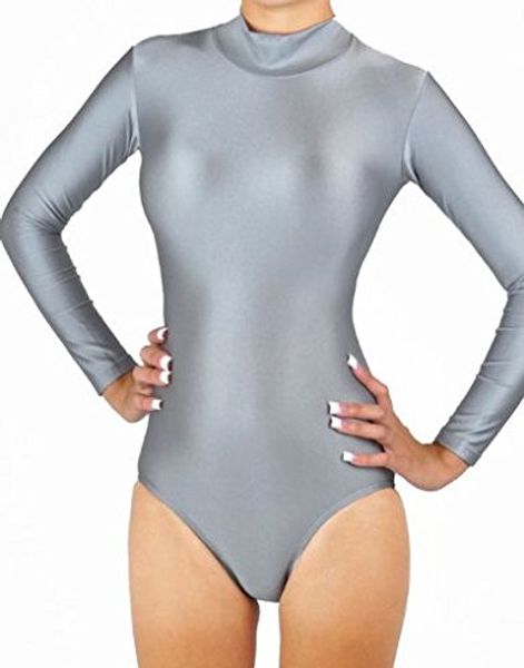 

women gray long sleeve gymnastics leotards ballet dance leotards lycra spandex swimsuit zip stretch dancewear ballet suits, Black;red