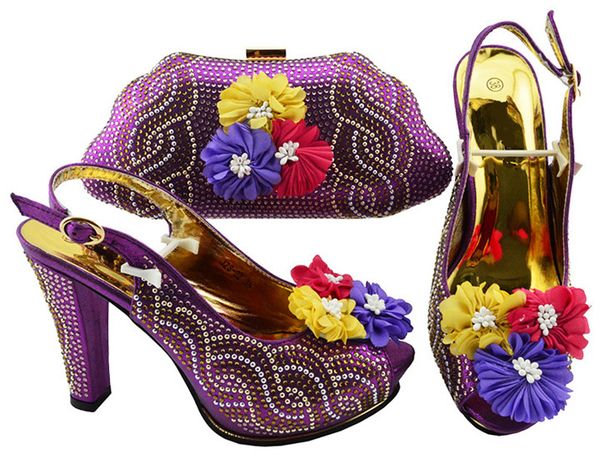 

Good quality purple wemon pumps and handbag with flower design african shoes match bag set for dress JZS-02,heel 11CM