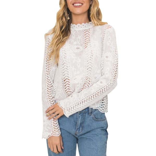

new style fashion summer long sleeve laced white blouses ladies casual shirts 7472