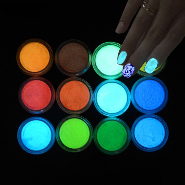 

2017 new 1 bottle fluorescence effect nail glitter colorful ultrafine glow powder luminous decoration diy nail tool beys01-12, Silver;gold