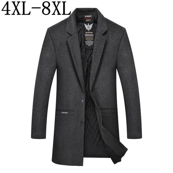 

size 6xl 7xl 8xl 2018 new autumn winter male woolen coats middle long business jackets mens thicken warm wool&blends overcoat, Black