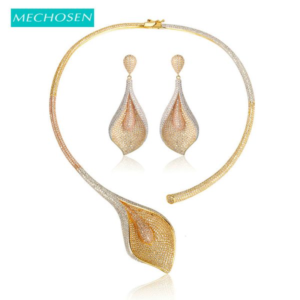 

mechosen flower shape 3 tones women jewelry sets bridal romantic wedding necklace earring sets banquet party lima peru femme, Silver