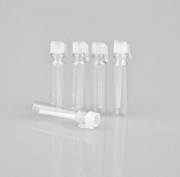 Atacado 1 ml de perfume de vidro transparente frasco de amostra de cosmético mini-frasco de amostra recipiente de acondicionamento