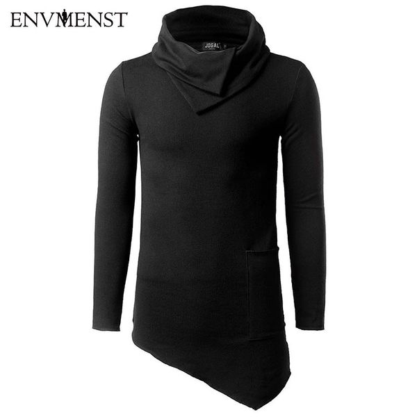 

polyester solid envmenst fashion brand turtle neck street t shirt men hip hop long sleeves asymmetry designed men tees us size 4xl, White;black