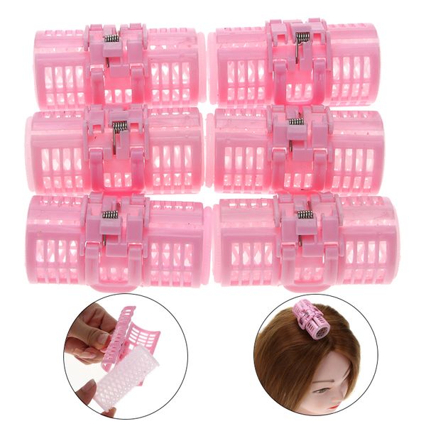 

6pcs/set plastic pink grip cling hairdressing hair curler roller spring clips double layers curls home use diy hair styling tool