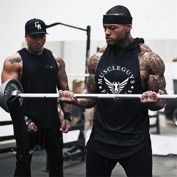 

Muscle Guys Brand Bodybuilding Stringer Tank Tops Hoodies Tanktops Fitness Men Gyms Clothing Sleeveless T Shirts With Hoodie