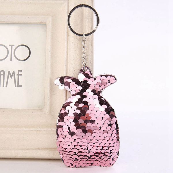 

new cute women pineapple keychain glitter sequins key ring for women handbag purse pendants holder keyring porte clef llaveros, Silver