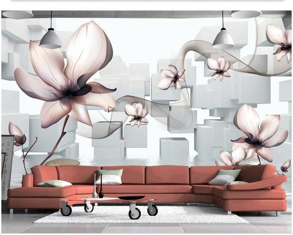 

стерео 3d фантазии магнолия цветок отражение фон настенная живопись 3d фрески обои для гостиной