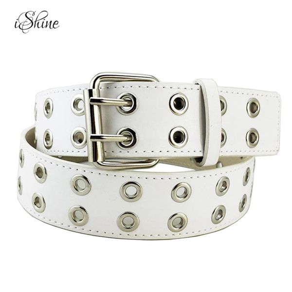 

men women punk style rivets hollow waist belts 2018 pu leather black fashion pin metal buckle brand waistband belts cintos femme, Black;brown