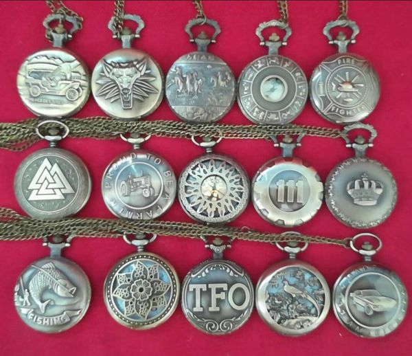 

wholesale mix 15 designs quartz watches chain bronze polished pocket watches pw132, Slivery;golden