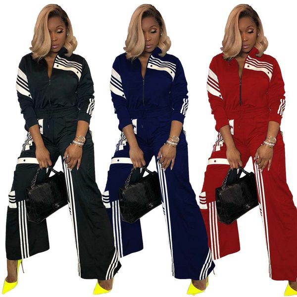 

Autumn Winter Women Fashion Jogger Sport sweat Suit Tracksuits Zipper Sweatshirts Casual Sportwear jacket Wide Leg Pants 2 piece Set