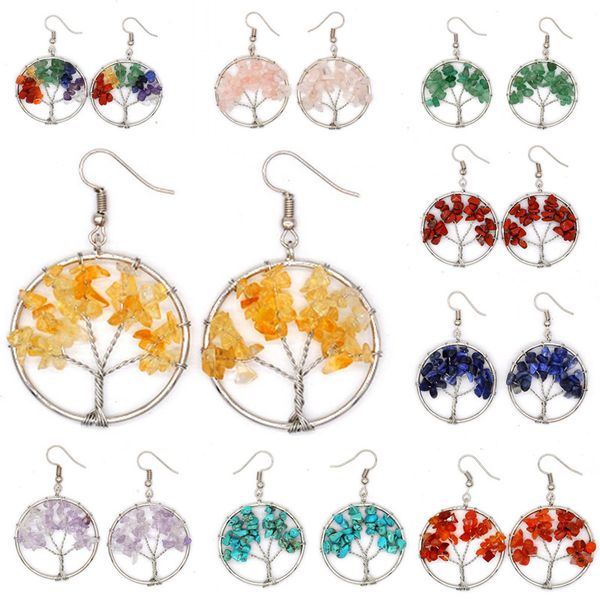 

natural crystal crushed stone life tree pendant earrings 10 styles crystal earrings for women support fba drop shipping h349q, Silver