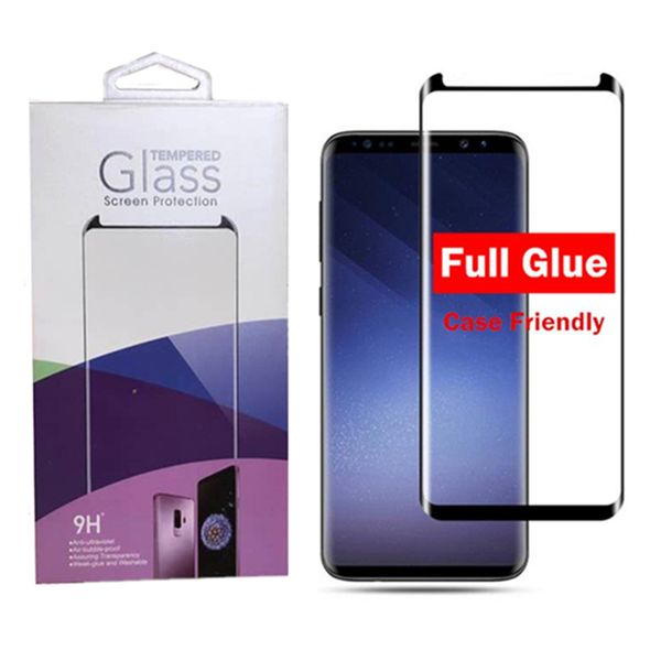 

3d full glue curved tempered glass for samsung galaxy s9 s8 plus case friendly screen protectors for note8 s7 edge with retail package