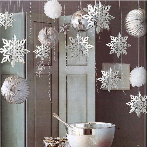 6 pezzi / set cartone 3D fiocco di neve cavo ornamenti appesi decorazioni natalizie di capodanno per la decorazione della festa domestica GA533