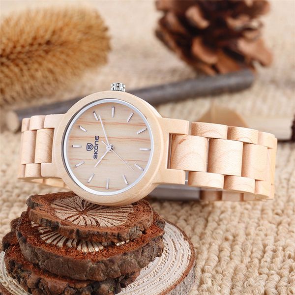 

elegant woman wooden band ladies wood wrist watch women's bracelet watches clock hour creative christmas gifts for famle, Slivery;brown