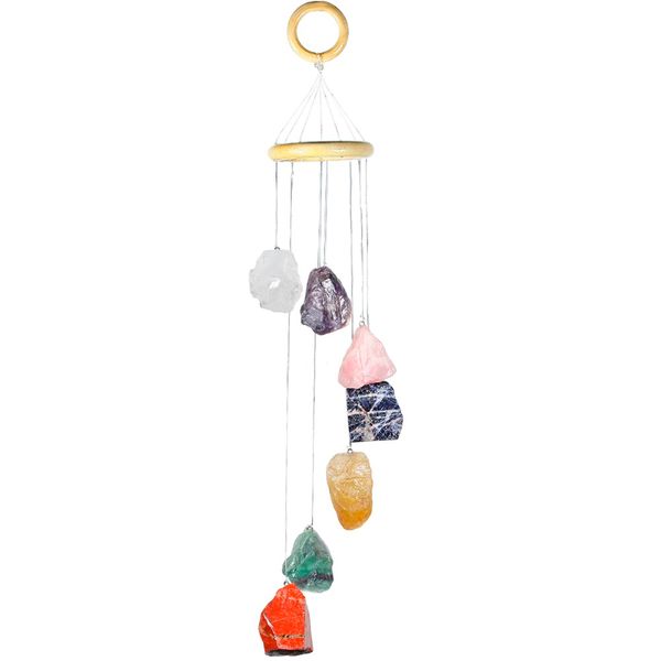 

tumbeelluwa colorful raw stones crystal wind chimes home garden decoration 17-21 inches, Black;white