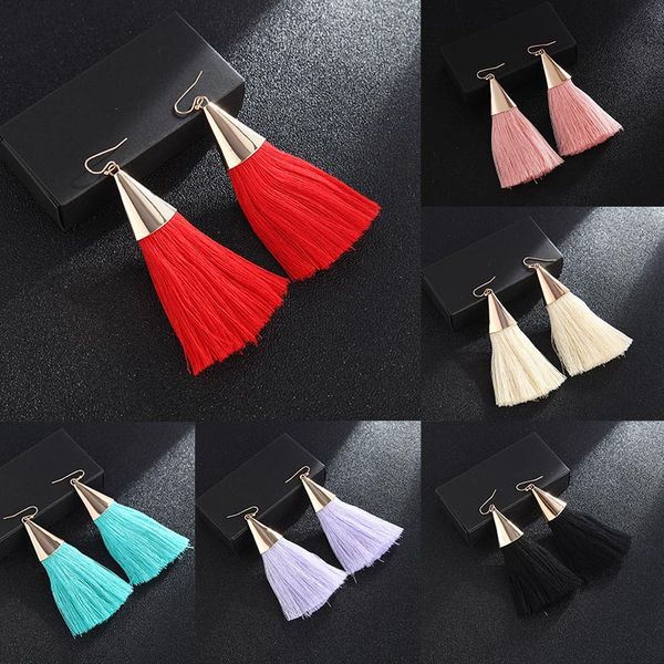 

sexemara 7 kleuren bohemian lange tassel oorbellen goud drop dangle oorbellen fringe tassel oorbellen voor vrouwen etnische sieraden, Golden