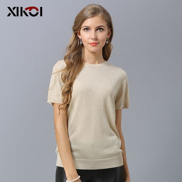 

xikoi woman t-shirt cotton short sleeve plain home casual solid shirts 2018 knitted o-neck summer clothing, White