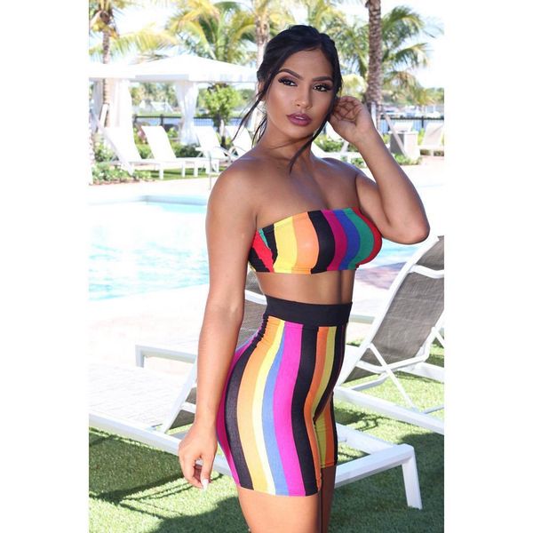 

regular 2 piece set women striped print boho beach crop +bodycon shorts sweat suits summer outfits two piece tracksuit female, Gray